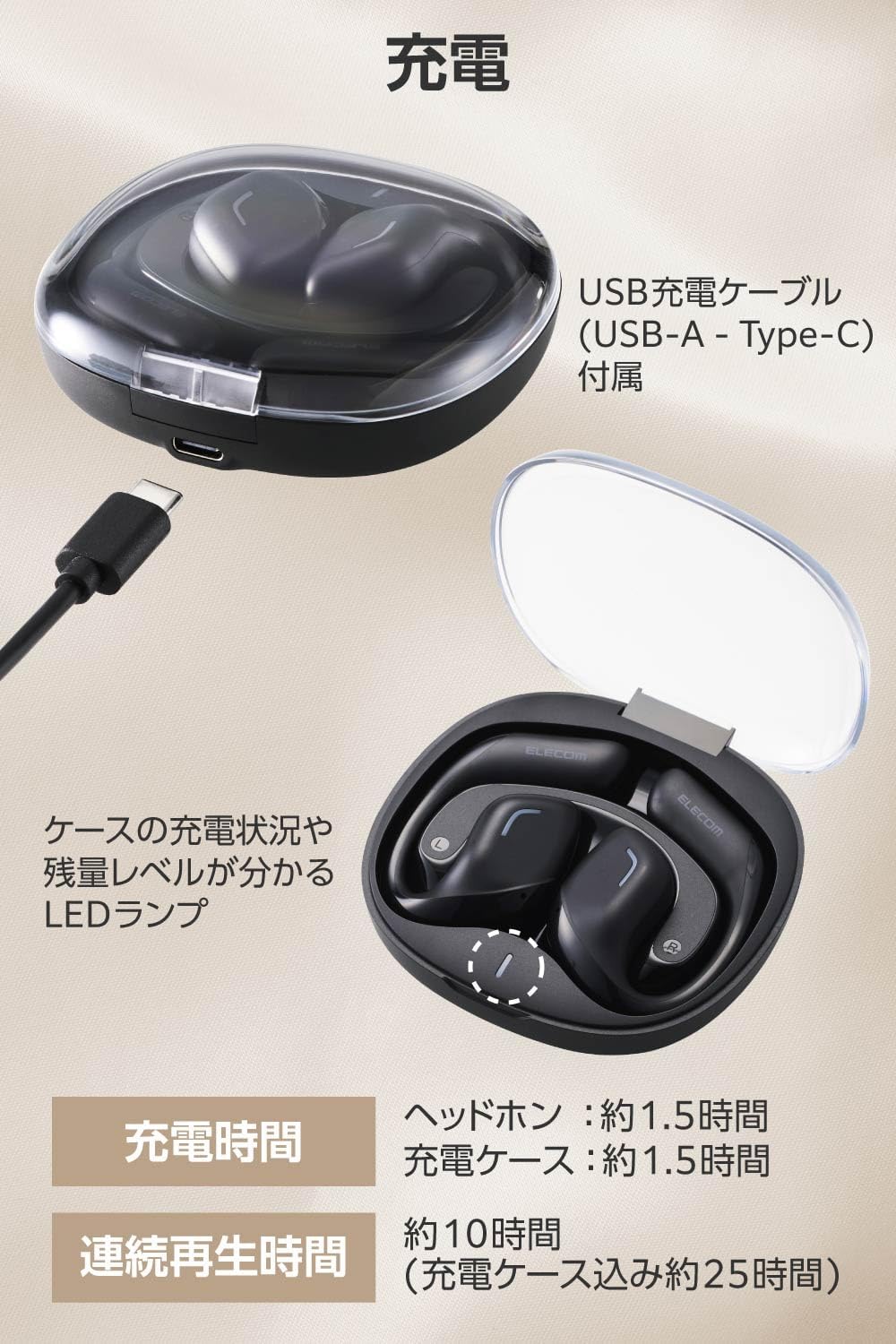 Thumbnail 6 de エレコム LBT-ECOWS01MBK オープンイヤーイヤホン Bluetooth 5.4・片耳約9.8g