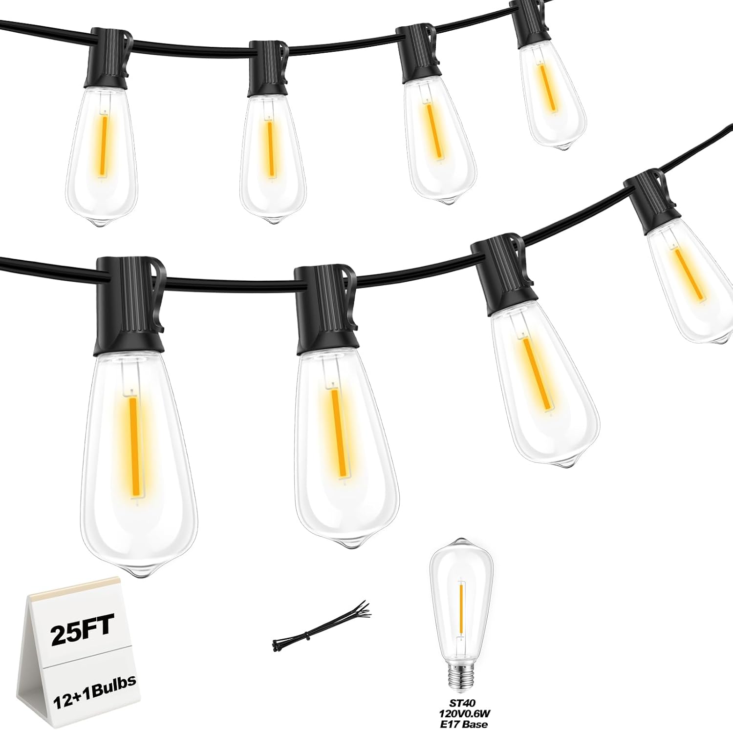 Detalle de Adirxon 100 ft Commercial Outdoor String Lights with LED Edison Bulbs 🎉