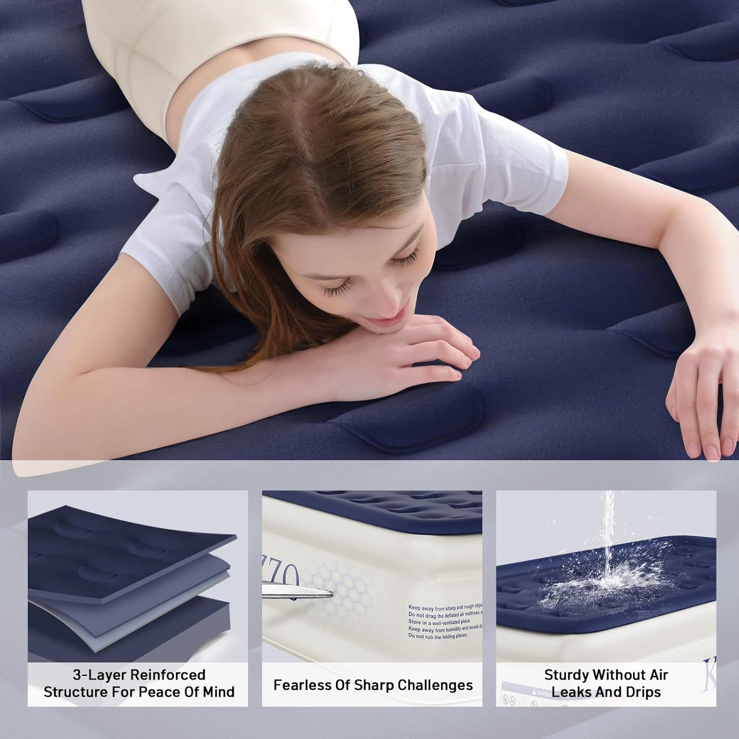 Thumbnail 4 de KNZZO Twin Air Mattress with Built-in Pump, Soft Flocked Top & Storage Bag (Leakproof Inflatable Bed)