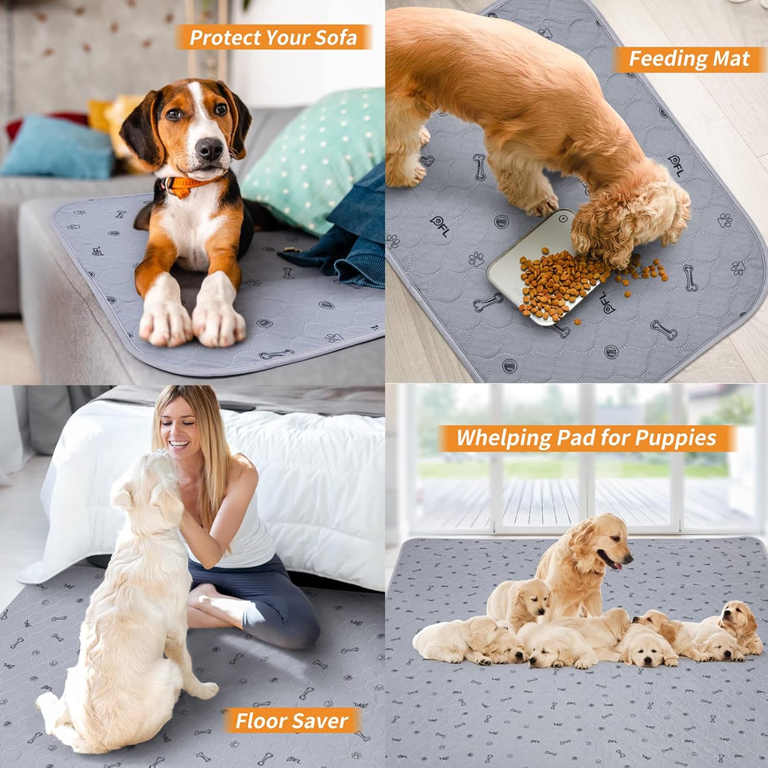 Detalle 2 de Washable Pee Pads for Dogs (2 Pack) – Reusable Puppy Pads 92 x 104CM with Non-Slip Backing
