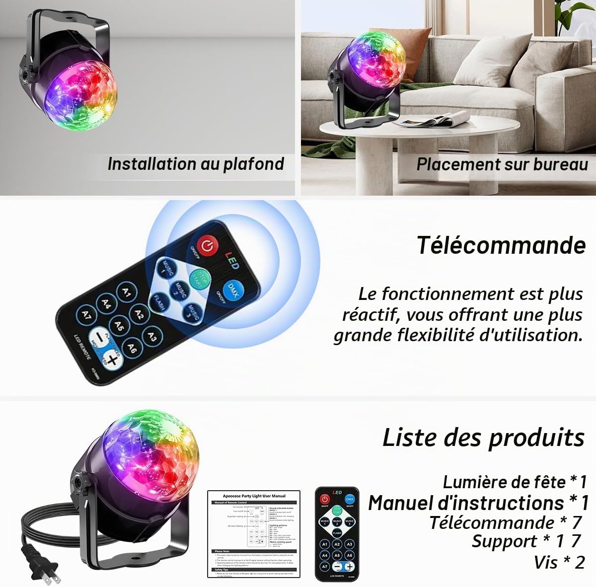 Thumbnail 6 de Mslitely LED-EMS-303 set van 3 discolampen in ABS met RGB- en stroboscoopeffect