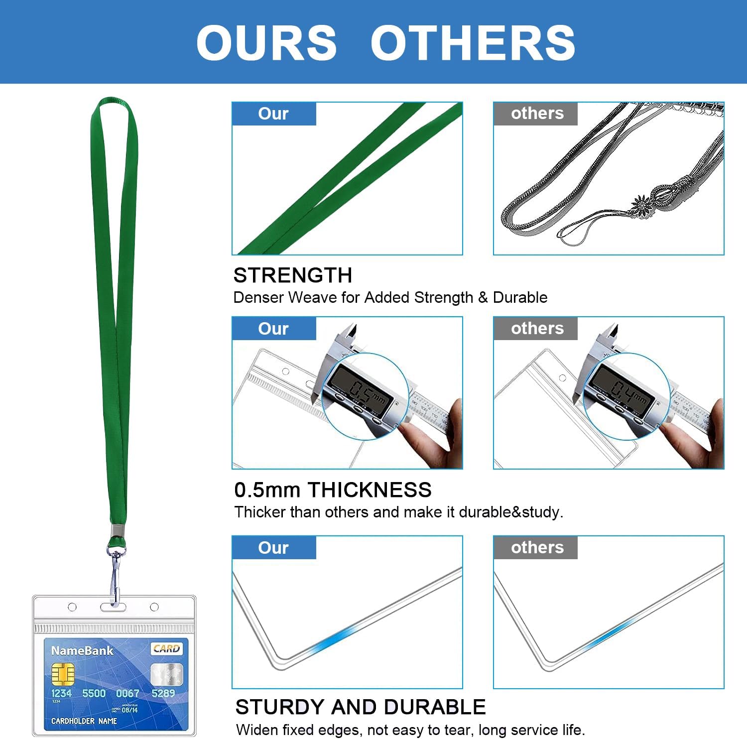 Thumbnail 3 de 50pcs Green Lanyards with Clear PVC Card Holders and ID Badge Holders (Waterproof, Sealable) — for Office, School and Events