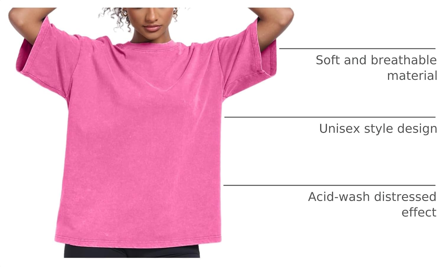 Detalle 2 de KEEPSHOWING Vintage Oversized Cotton T-Shirt, Acid-Washed, Short Sleeve