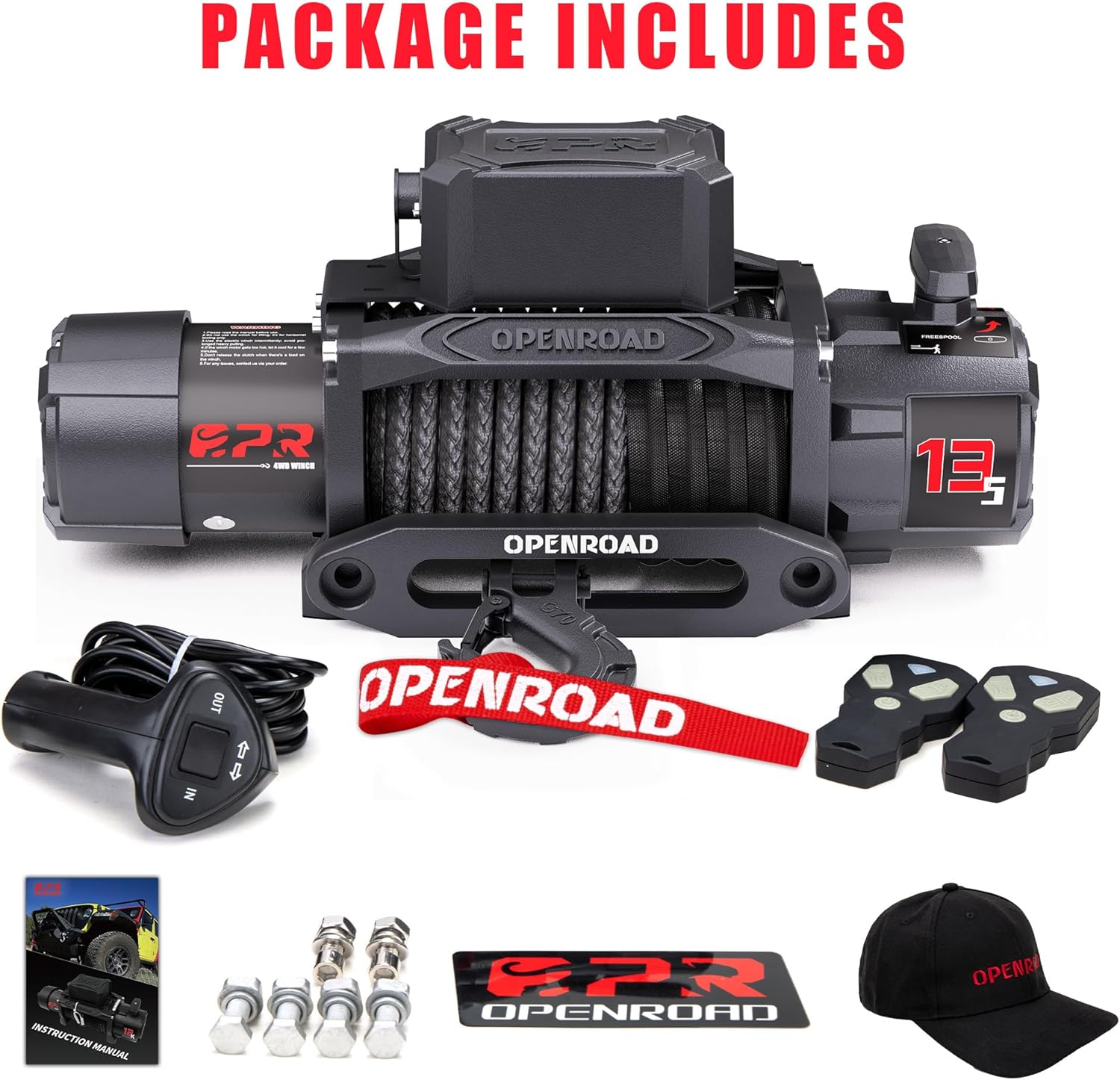Thumbnail 6 de OPENROAD 13500 lbs Synthetic Rope Recovery Winch with 2 Wireless Remotes for Jeeps, SUVs, Trucks, and Trailers (IP68, 12V) – Panther Series