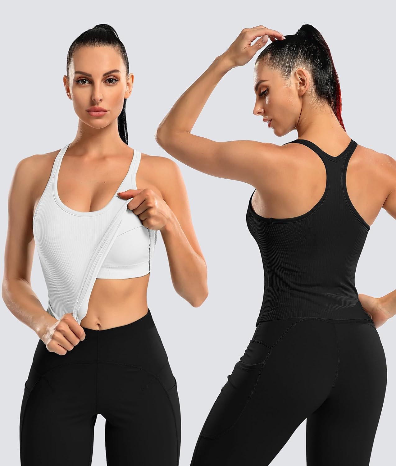 Detalle 2 de ATTRACO Women's Ribbed Workout Crop Top with Built-in Bra Racerback Tank