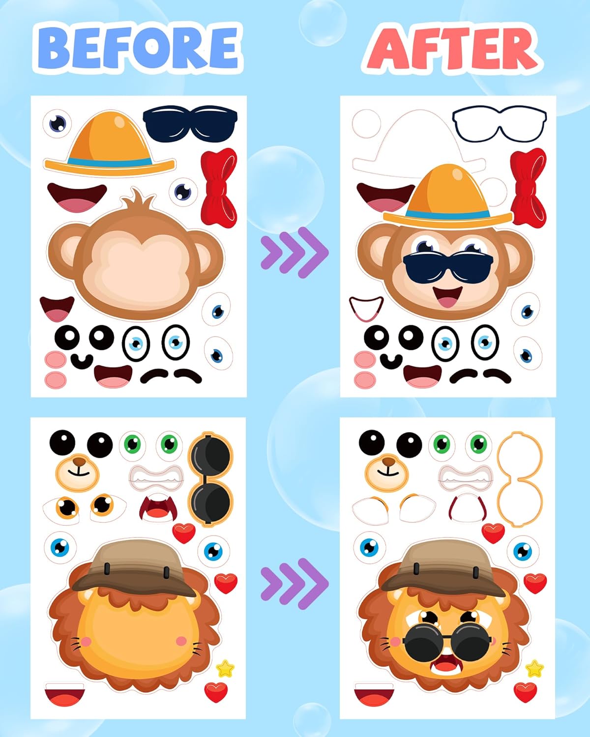 Thumbnail 3 de 24 Pcs Make Your Own Animal Sticker Sheet – Creative Face Sticker Set for Kids
