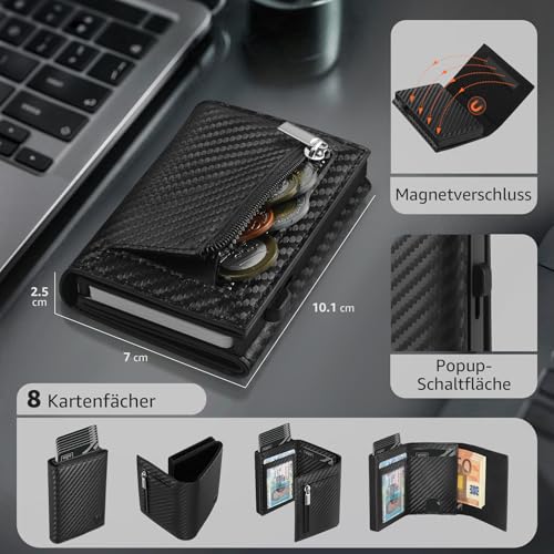 Detalle 2 de TEEHON Geldbörse Herren mit RFID-Schutz – Slim Wallet 3.0 mit 8 Kartenfächer, ID-Fenster und Münztasche (Schwarz Exklusiv)