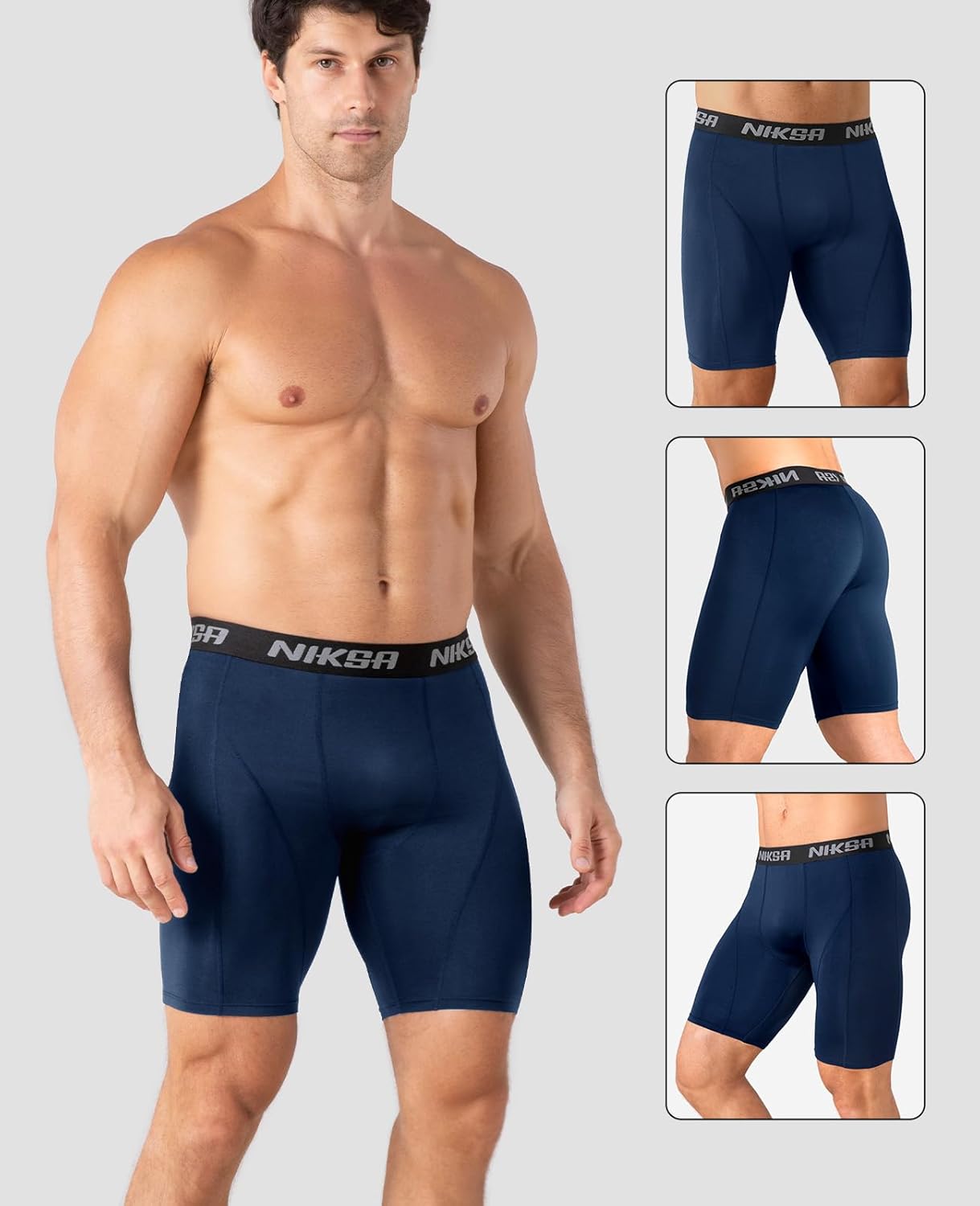 Detalle de Niksa Compression Shorts Men (2 Pack) – Anti-Chafing Base Layer for Training & Athletics