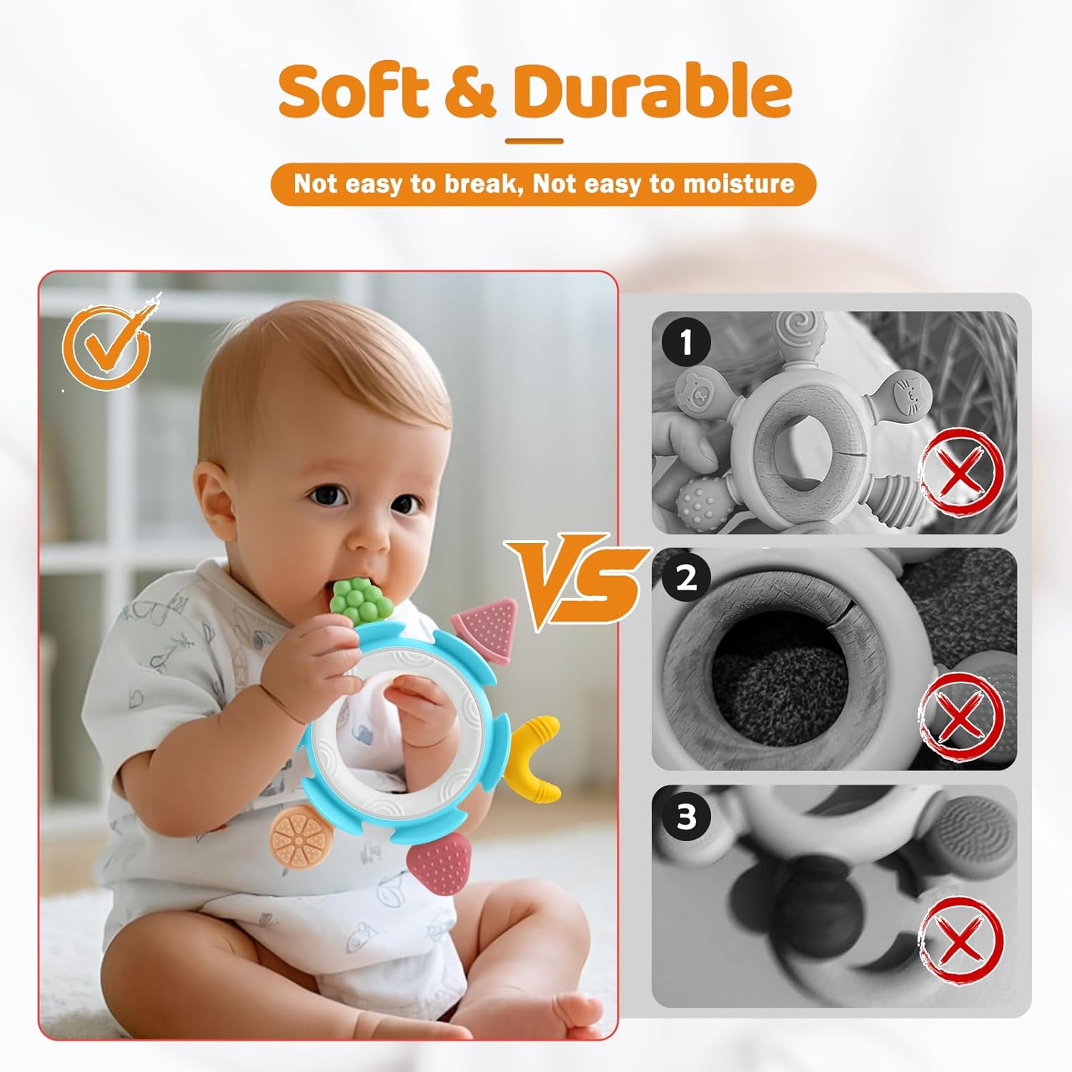 Thumbnail 3 de AiTuiTui Grignoteuse en silicone forme fruit avec anneau facile à saisir (bleu) – 0 à 36 mois