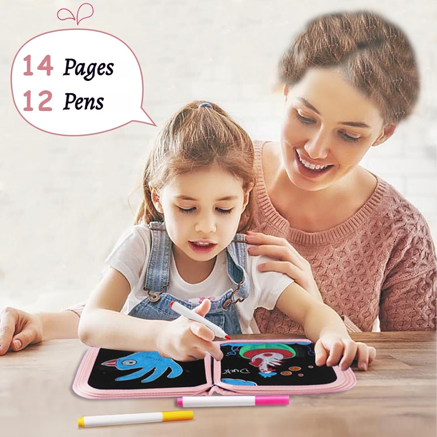 Thumbnail 2 de Funkprofi Erasable Colouring Book for Kids – Portable 14-Page Reusable Drawing Book with 12 Colour Pencils