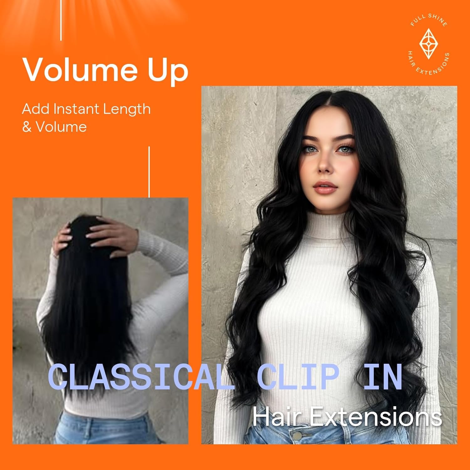 Thumbnail 5 de Full Shine #1 Jet Black Brazilian Clip-In Human Hair Extensions (Triple Weft, 20 Inch, 7 Pieces, 120g)