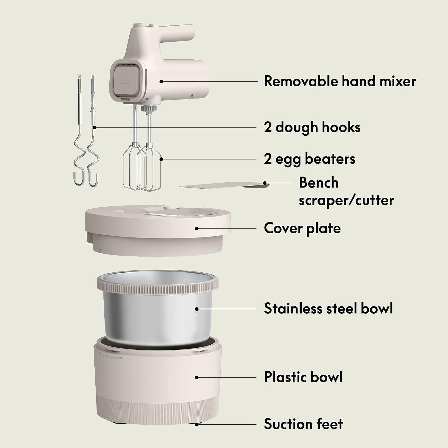 Detalle 2 de BELLA 3.5 Qt Hand & Stand Mixer (2-in-1) with Dough Hook, Whisk, Egg Beater