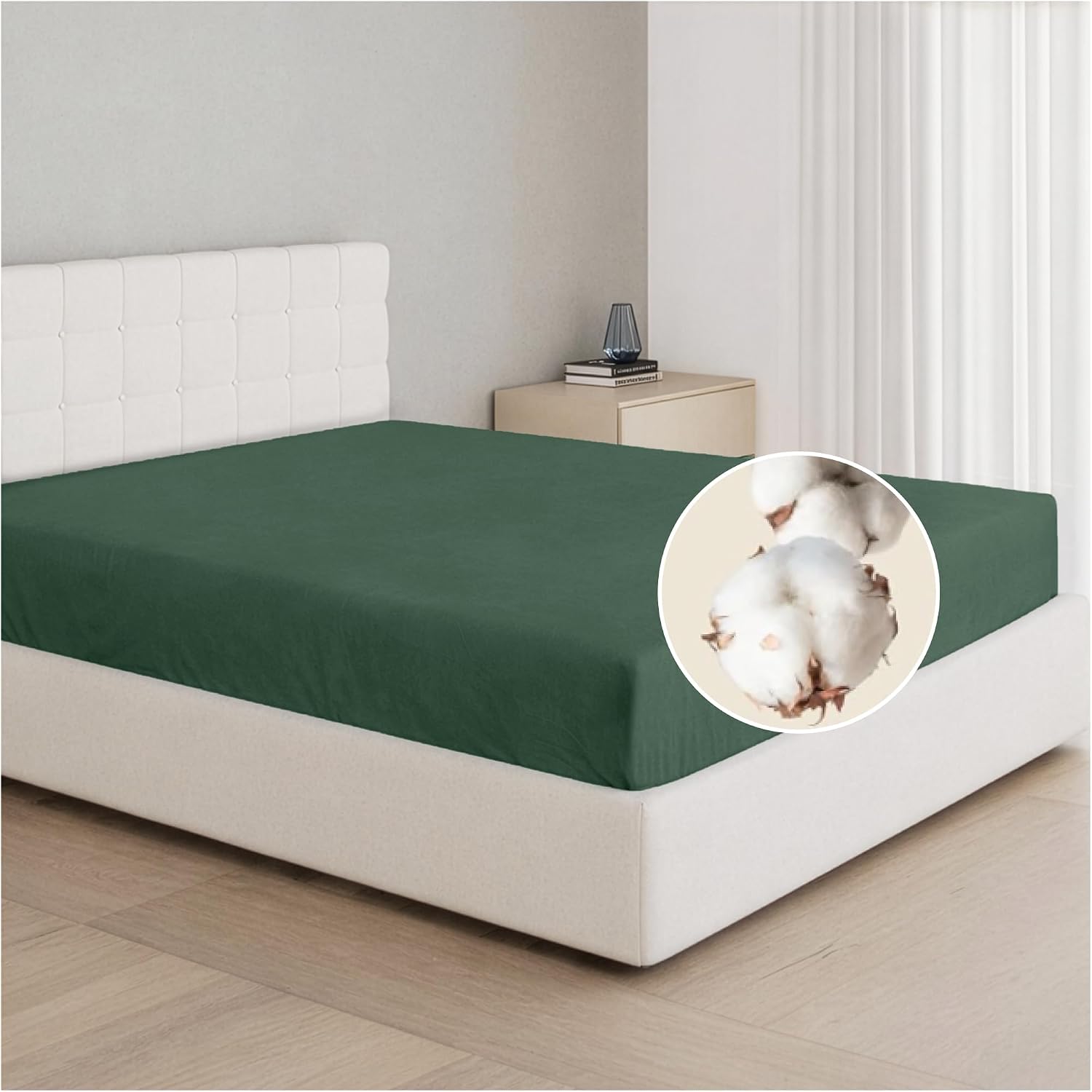Detalle de Dreamzie Drap housse 180x200 en coton jersey extensible, bonnet 30 cm (vert canard) certifié Oeko-Tex