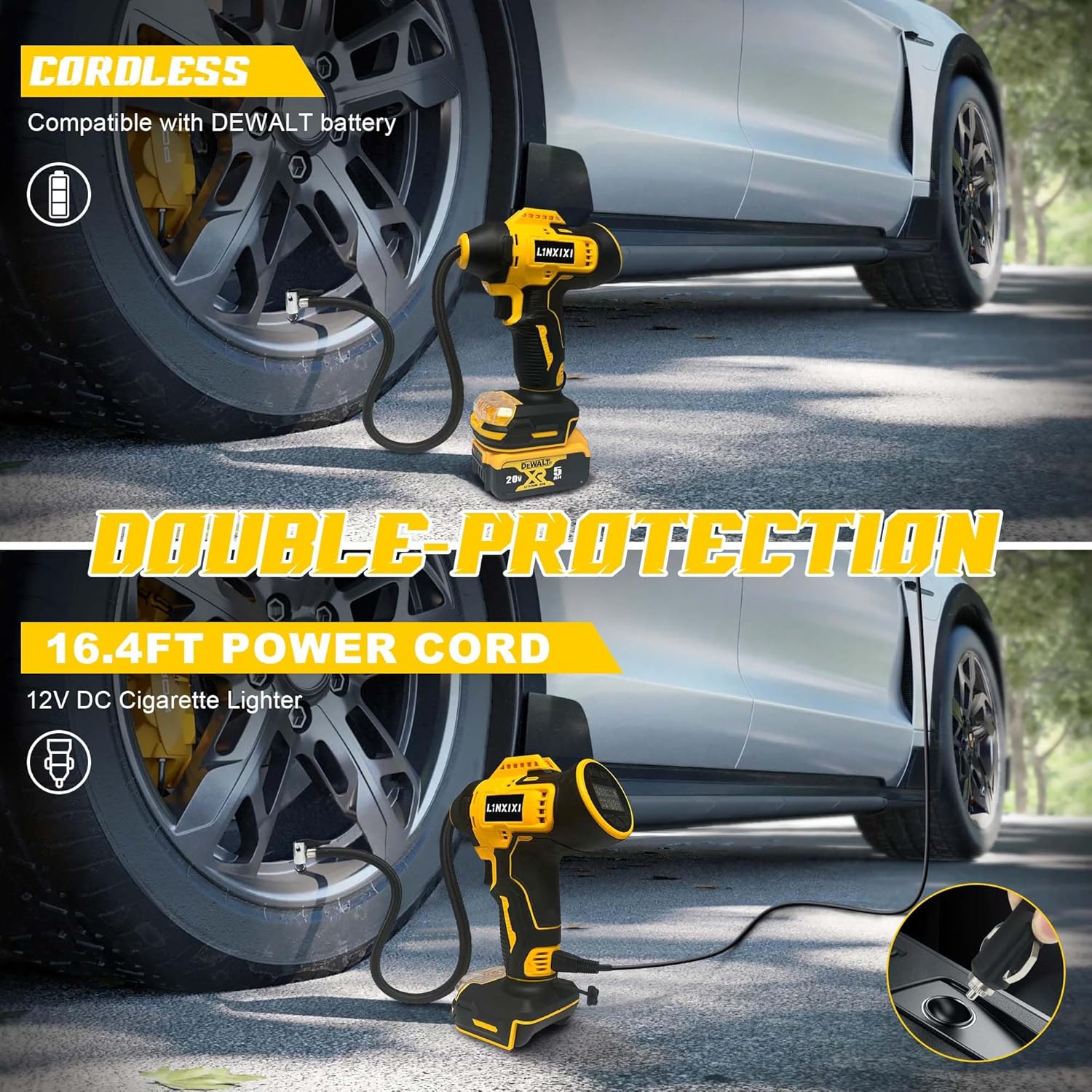 Thumbnail 3 de Tire Inflator Portable Air Compressor for DeWalt 18V/20V Max Battery – 160 PSI Cordless with Digital Gauge