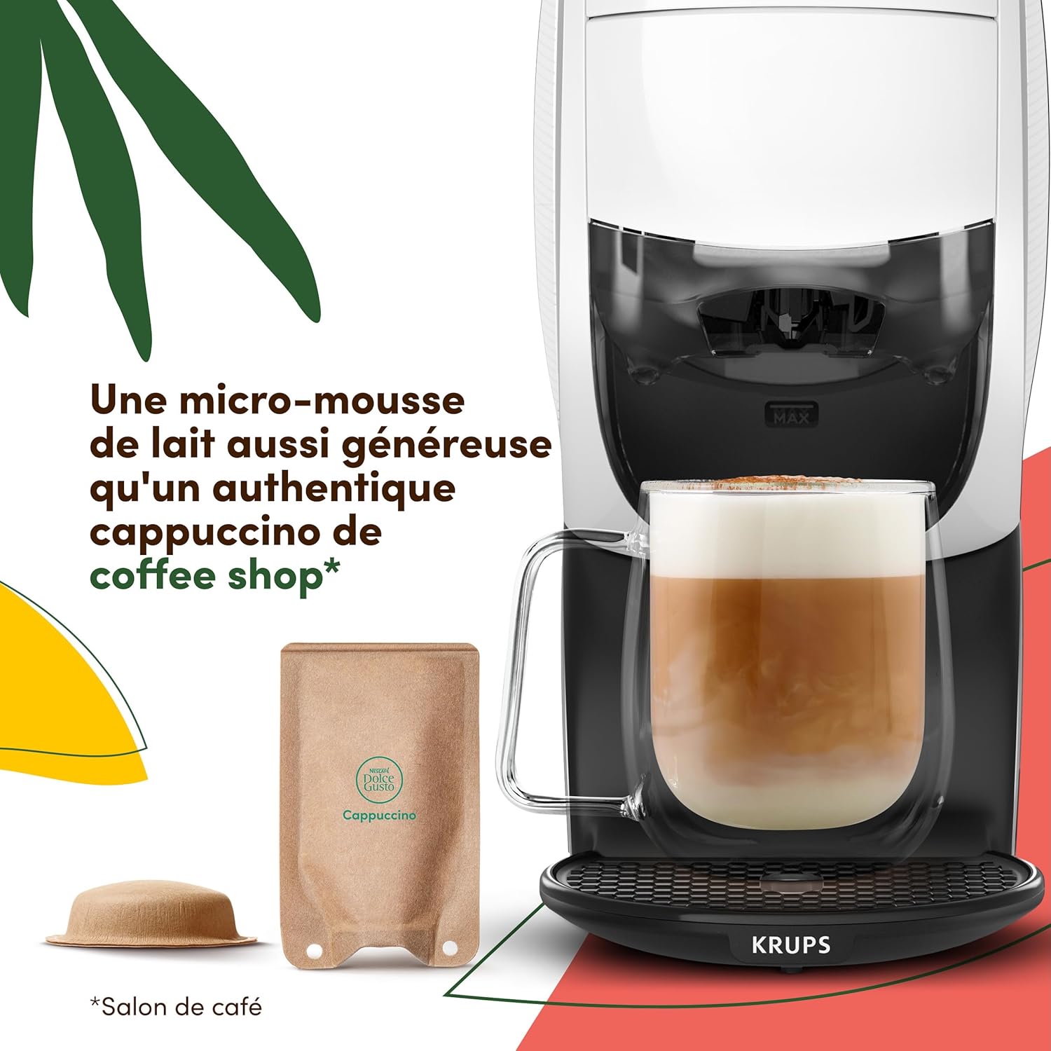 Detalle de Nescafé Dolce Gusto Krups Neo Blanc YY5499FD : machine connectée et compatibilité dosettes compostables