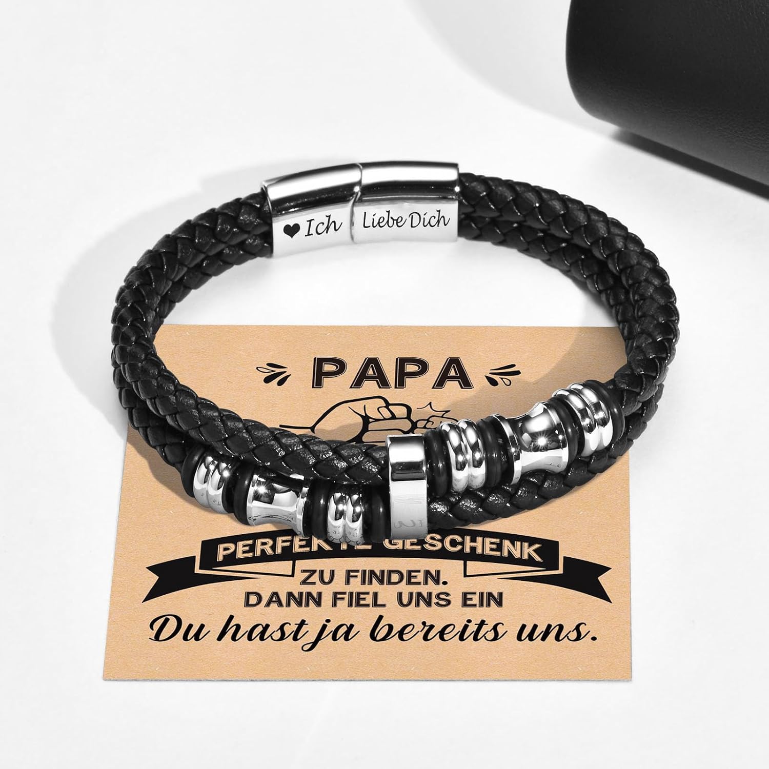 Thumbnail 2 de Herren Lederarmband mit Gravur „Ich Liebe Dich“ – Armband für den Sohn als Geschenk für Papa