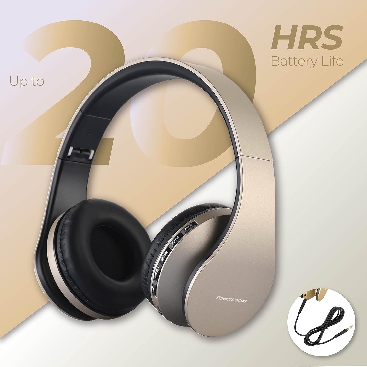 Detalle de PowerLocus Bluetooth Headphones Over Ear with Foldable Design and Multi-Mode Playback