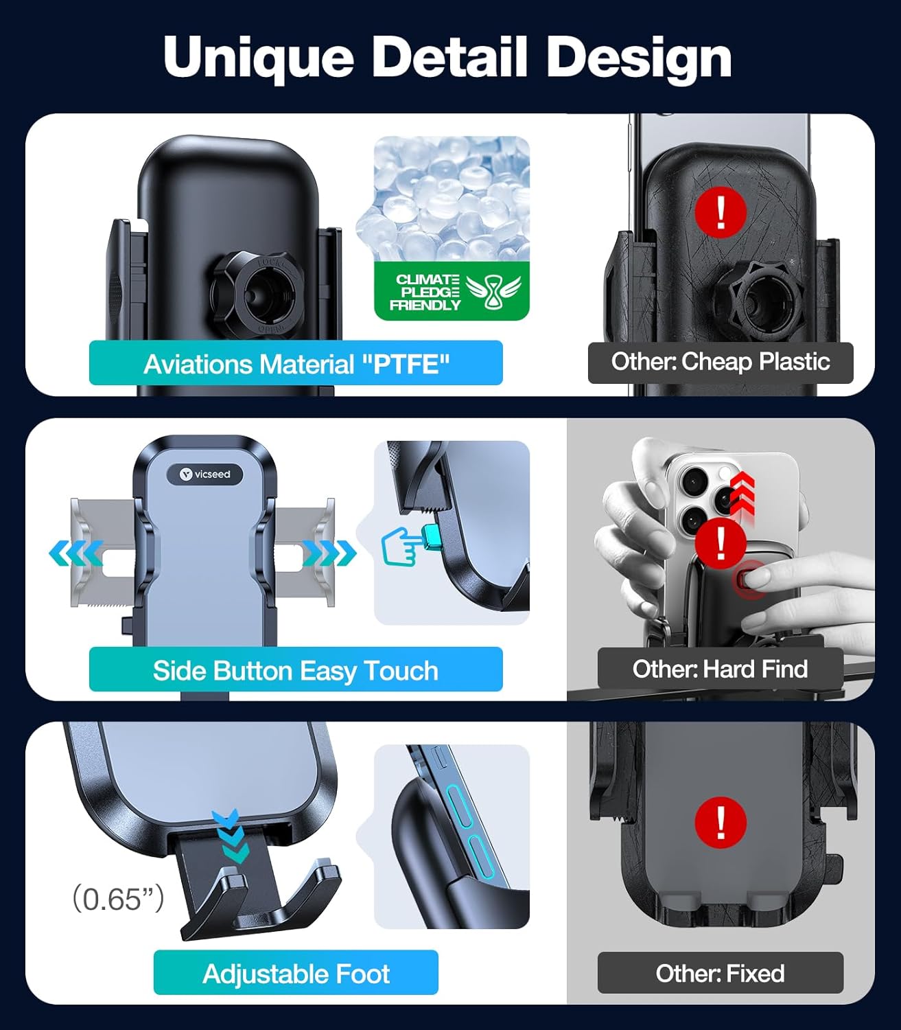 Thumbnail 6 de VICSEED Upgrade Ultra Stable Car Phone Holder Mount with Double Lock Metal Clip (Universal Air Vent Mount)