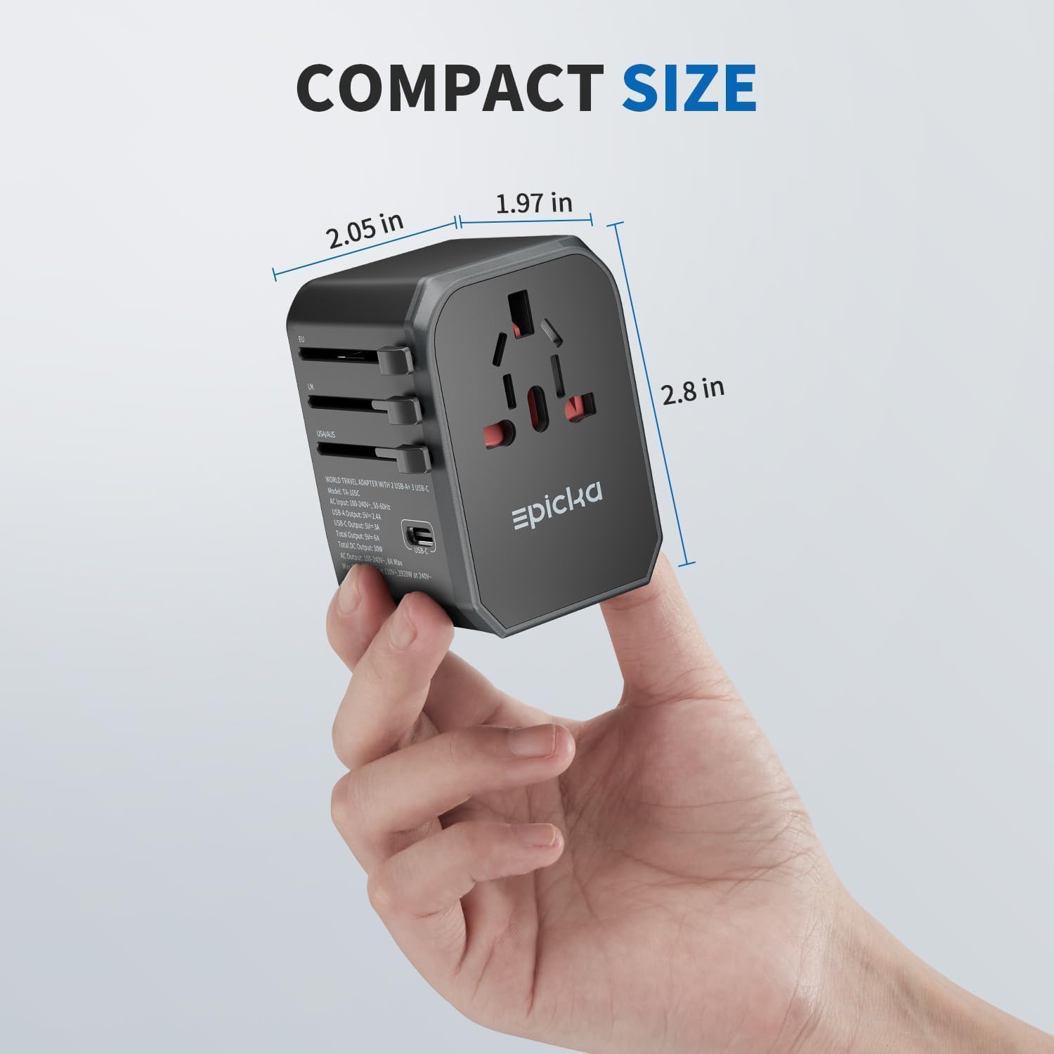 Detalle de EPICKA Adattatore Universale da Viaggio 30W: 6in1 con USB-C e USB-A, spina per oltre 200 paesi
