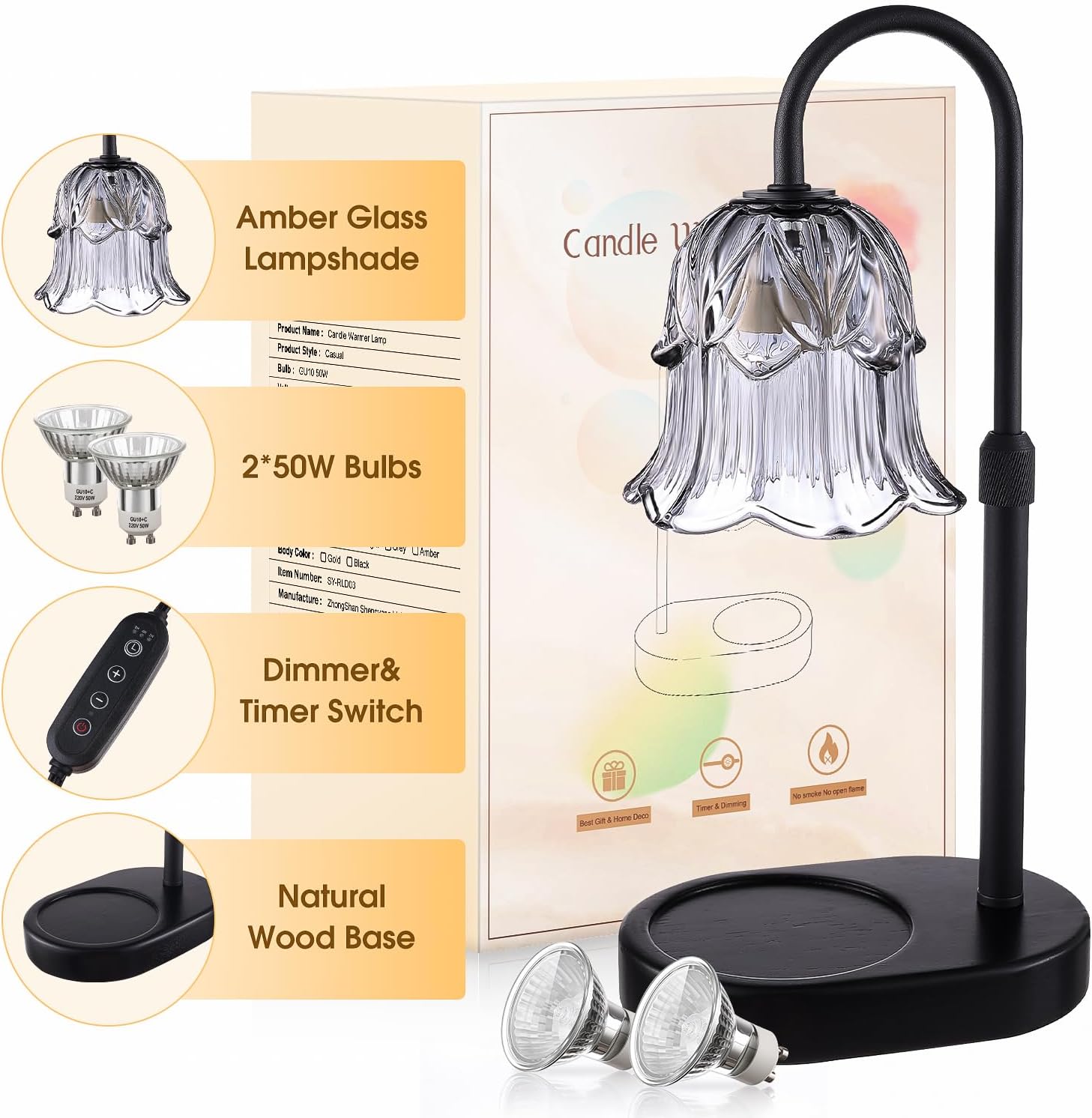 Detalle de Pfxud SY-RLD03 Candle Warmer Lamp, Gray Flower Design, Timer and Dimming