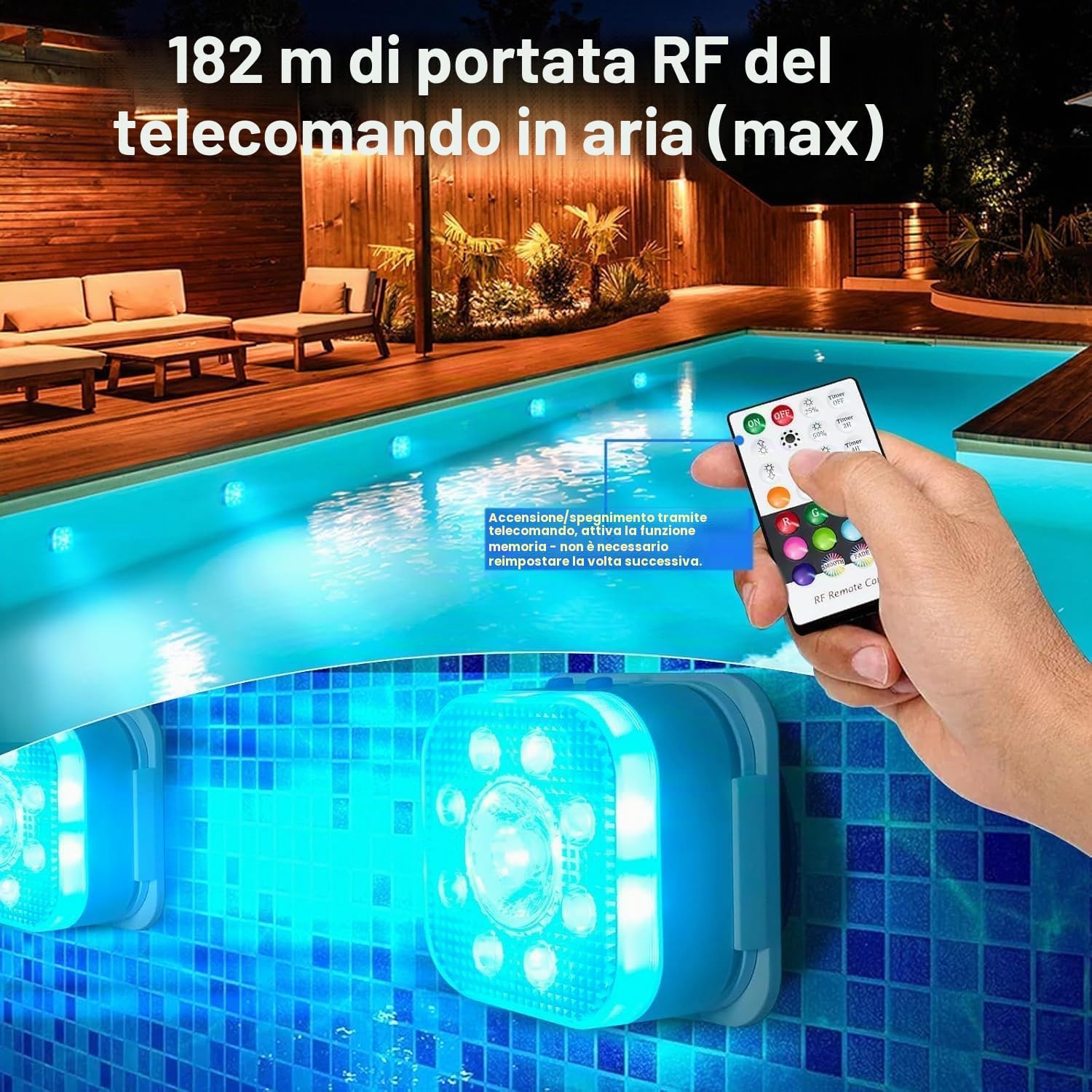 Thumbnail 3 de HL Pack di 2 Luci Piscina Fuori Terra: LED subacquee IP68 con telecomando e magneti integrati