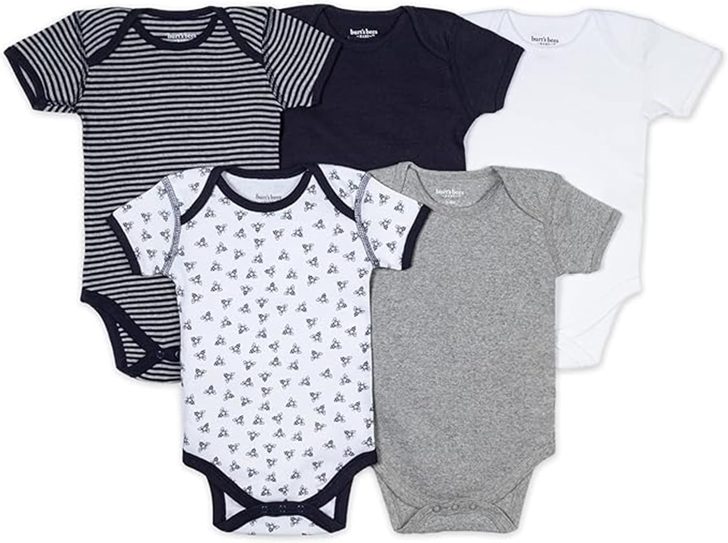 Detalle de Burt's Bees Baby Bodysuits (Short Sleeve & Long Sleeve), 100% Organic Cotton, Pack of 5