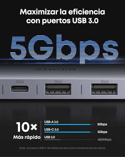 Detalle de Anker Hub USB-C 7 en 1: Concentrador Multipuerto para MacBook, PC y más