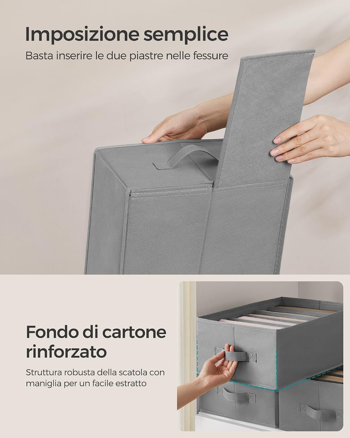 Detalle 2 de SONGMICS RUS009G03 set di 6 organizzatori per armadio a 6 scomparti (grigio tortora)