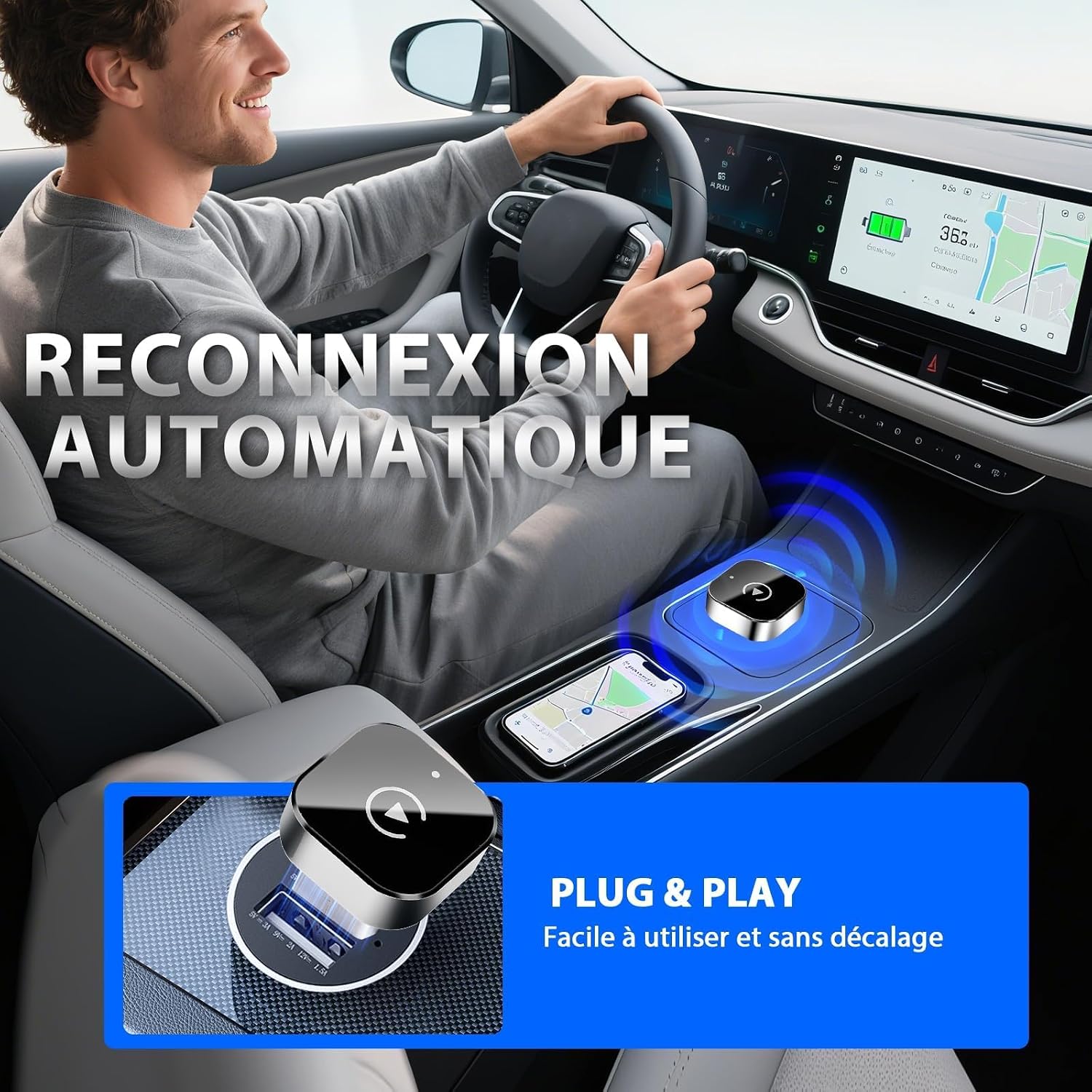 Thumbnail 1 de AINIFREE Adaptateur CarPlay sans Fil 2 en 1: Musique, Cartographie et Connexion sans Cable