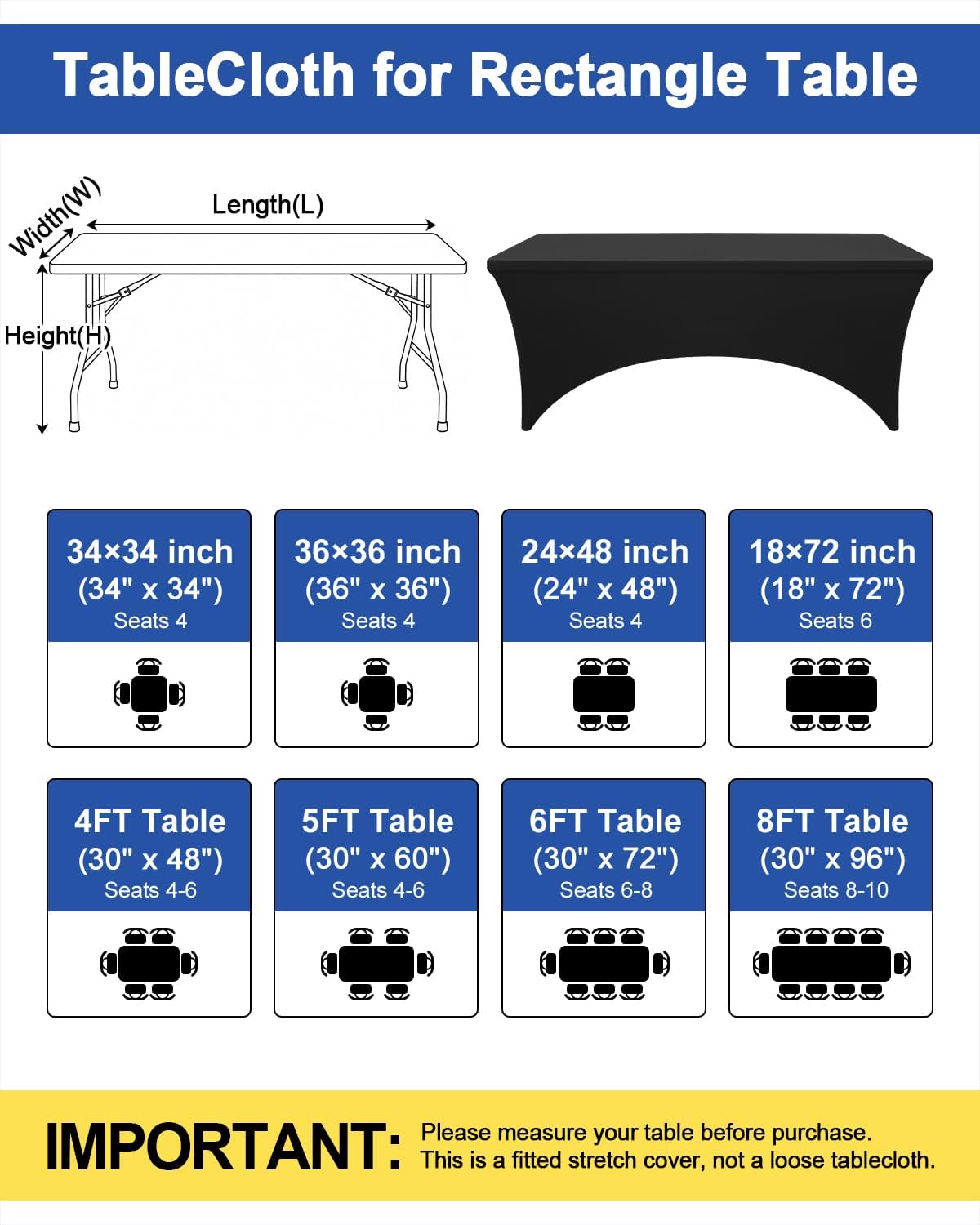 Detalle de Smiry 2 Pack Spandex Table Cloth 72in