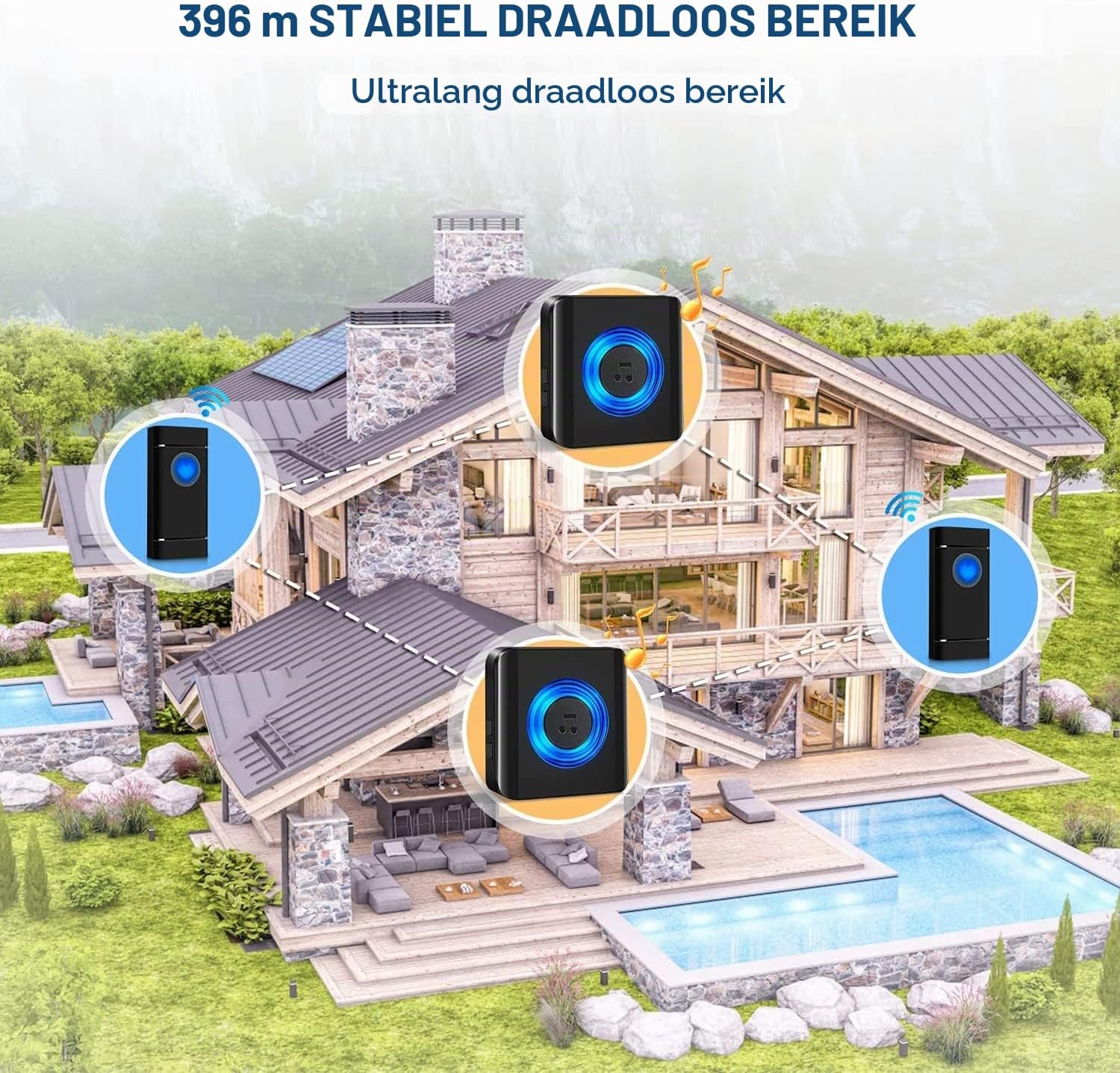 Detalle 2 de Satisure draadloze deurbel met 2 zenders, 2 ontvangers, 400 m en IP55