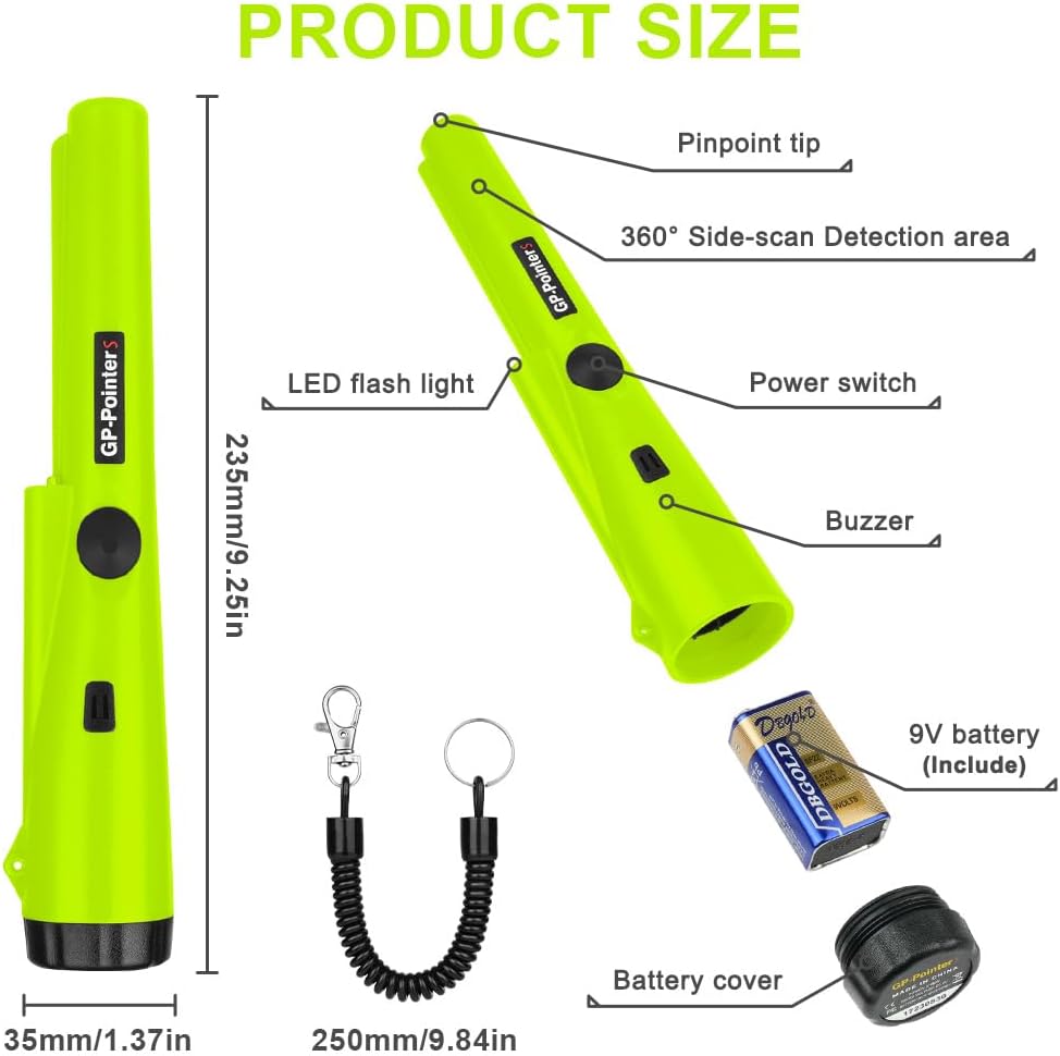Detalle de Flintronic Metal Detector impermeabile IP66 a scansione 360° con LED e batteria 9V (verde)
