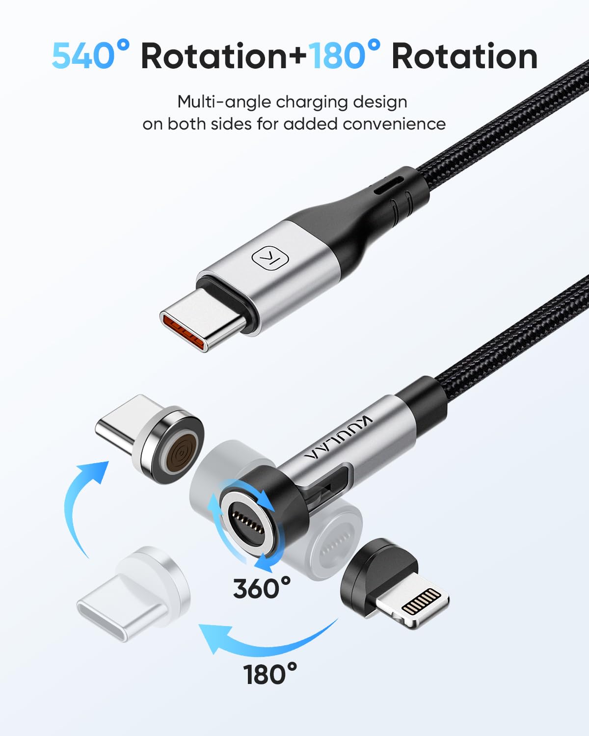 Detalle 2 de Kuulaa 2-in-1 Magnetladekabel USB-C mit 240W PD 3.1 – Magnetstecker, kompatibel mit iPhone-Serie, MacBook, iPad und mehr