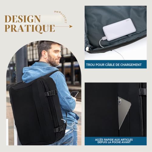 Detalle 1 de Lossga sac à dos cabine 55 x 35 x 20 cm avec compartiment ordinateur 14 pouces