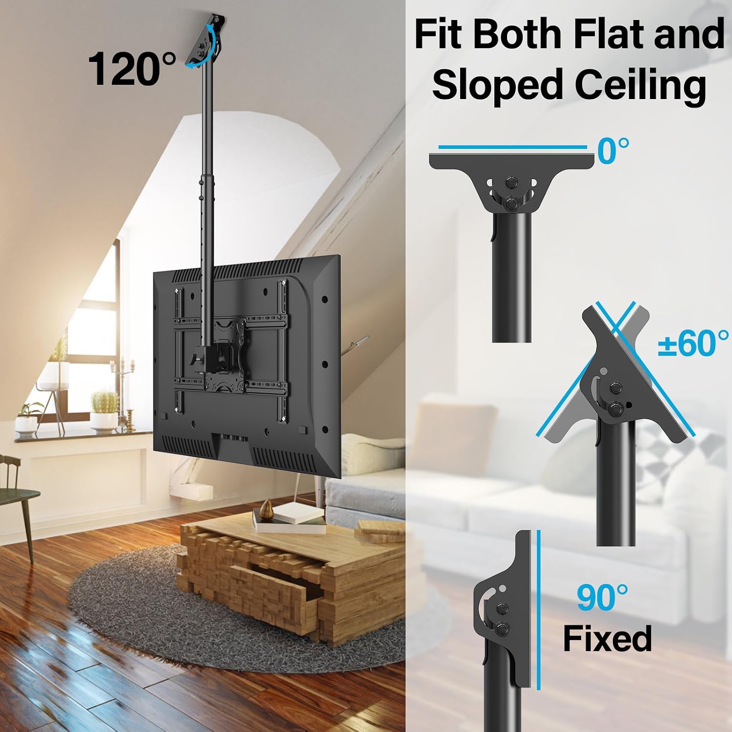Thumbnail 4 de MOUNTUP MU0040 Ceiling TV Mount for 40–75 inch flat curved TVs (360° rotation, heavy-duty 110 lbs)