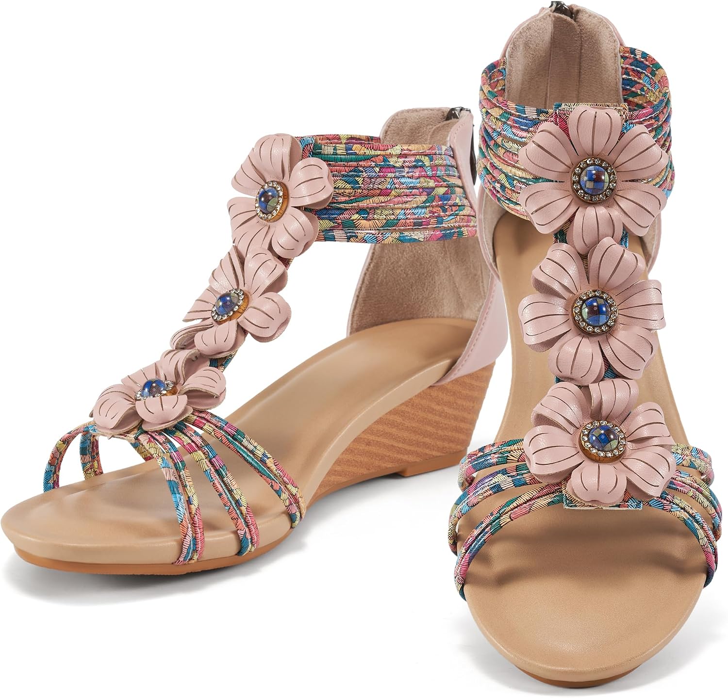 Detalle de FUDYNMALC Women’s Wedge Sandals with Zipper, Open Toe Boho Gladiator Style