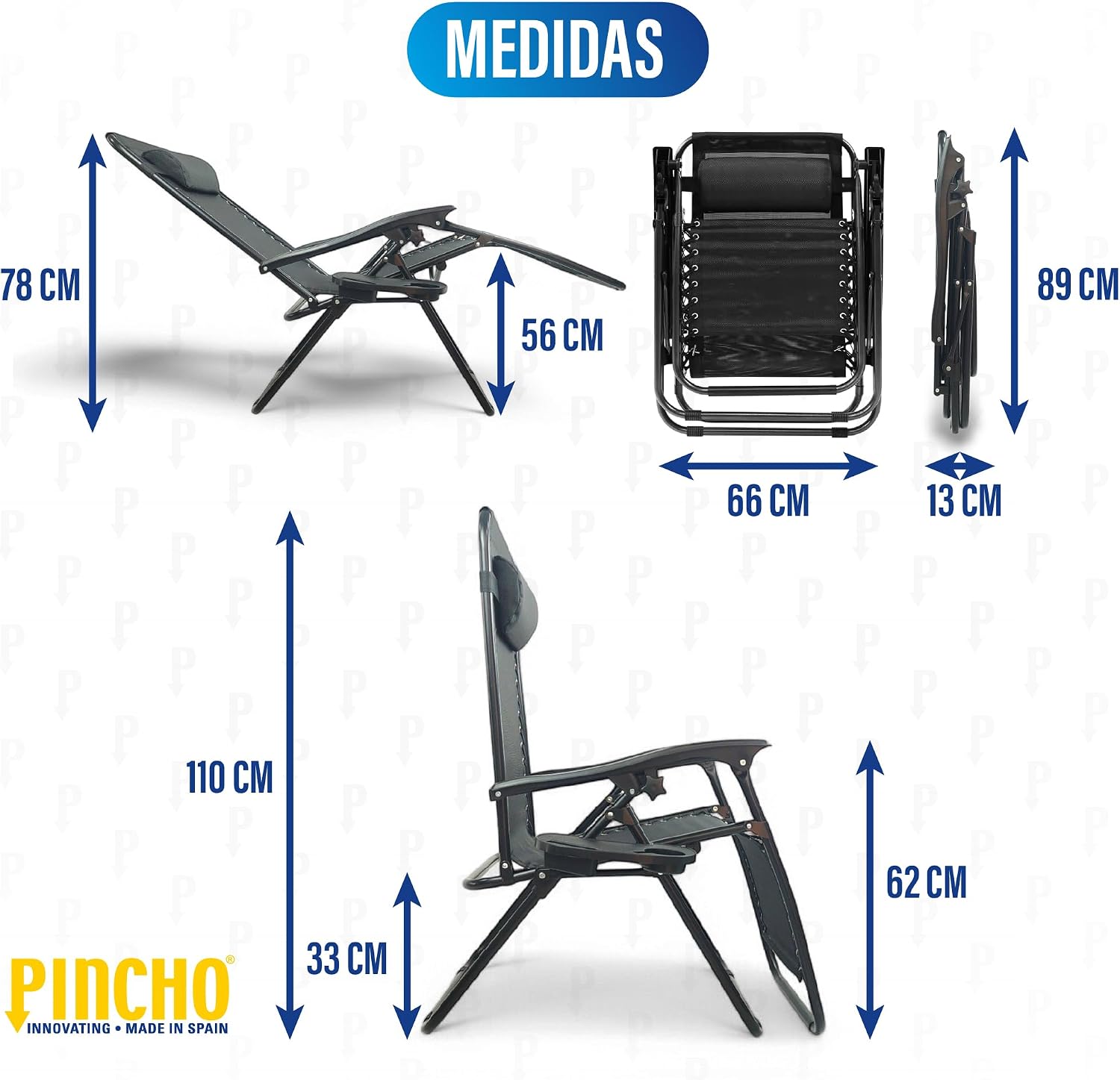 Detalle 2 de Pincho Tumbona Exterior de Gravedad Cero – Pack 2, Sillas Reclínables o Hamacas para Playa, Terraza y Camping (Negro)