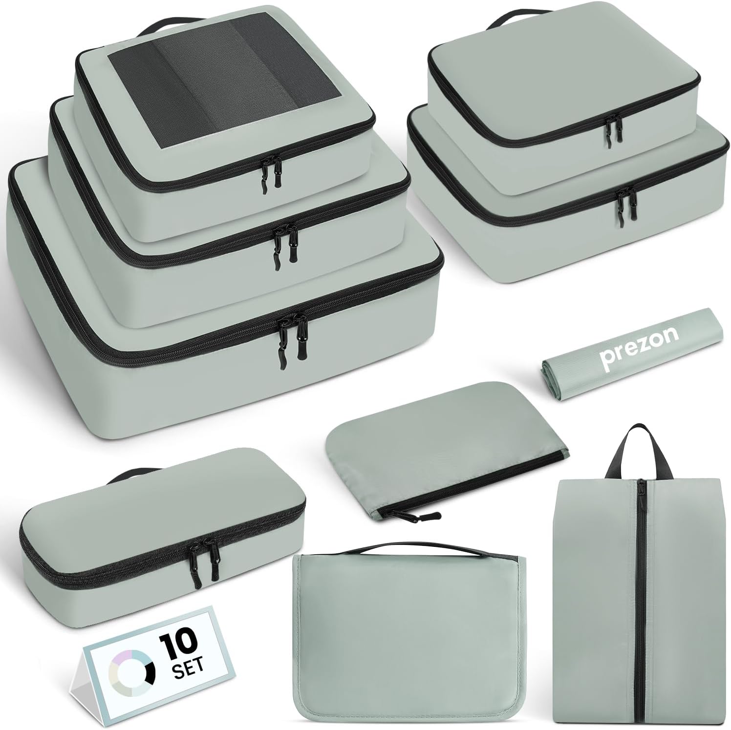 Thumbnail 6 de Prezon Packing Cubes for Suitcase 10 Set (Black) – lightweight travel organisers with see-through mesh