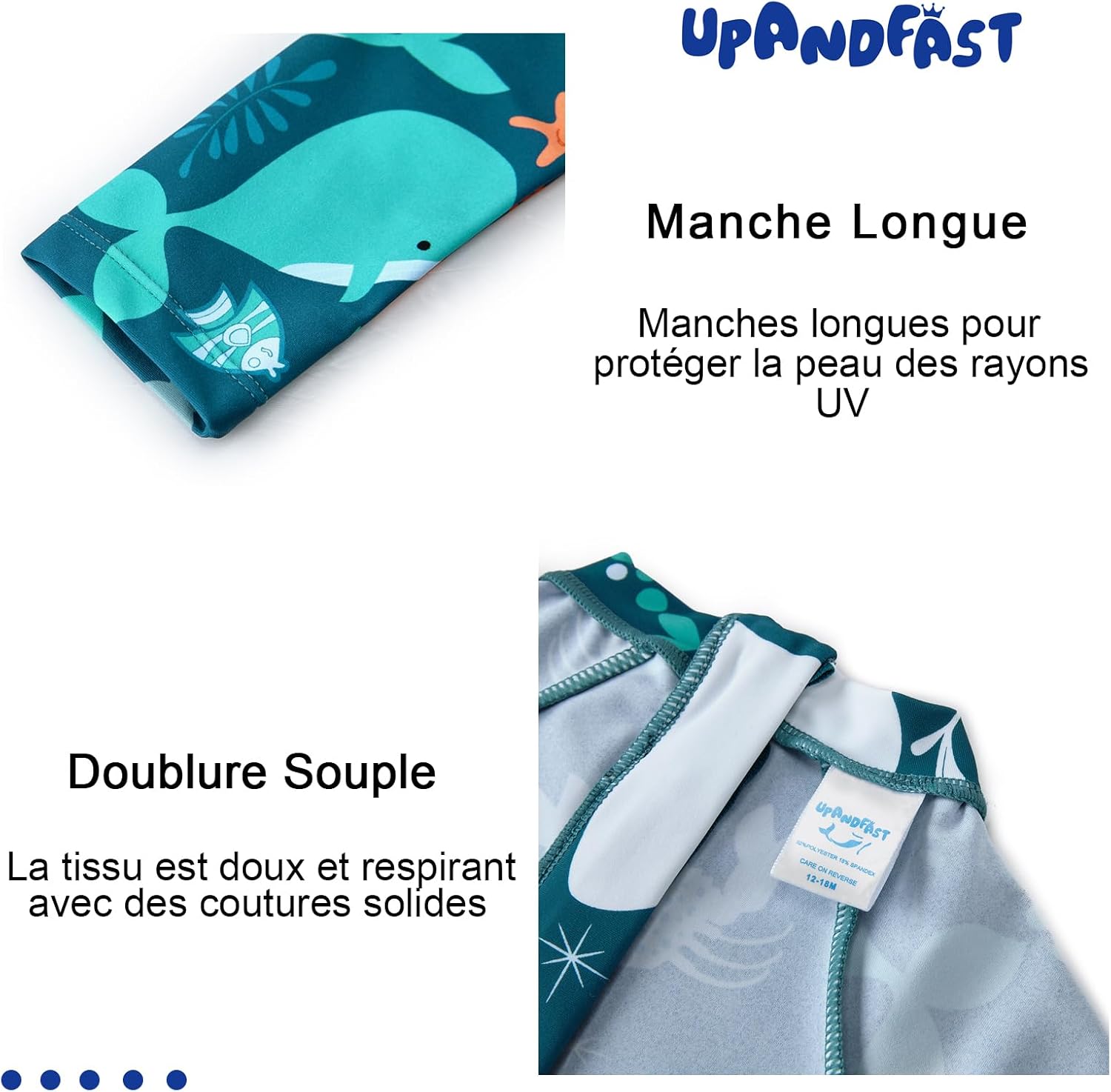 Thumbnail 4 de upandfast Maillot de Bain bébé garçon/fille à boutons et fermeture éclair, UPF 50+