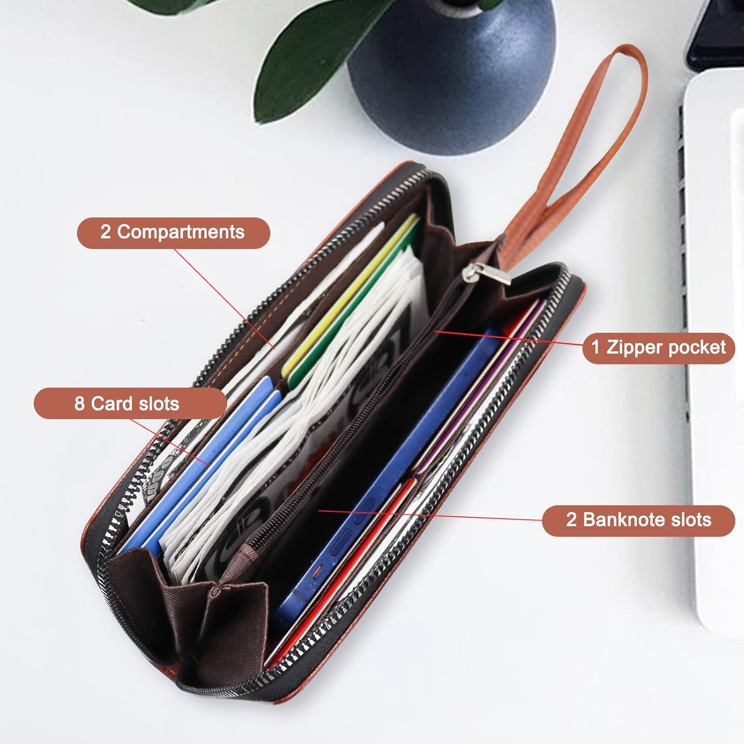 Thumbnail 1 de AdiStylinno Portefeuille long en cuir PU pour homme avec fermeture éclair et grande capacité