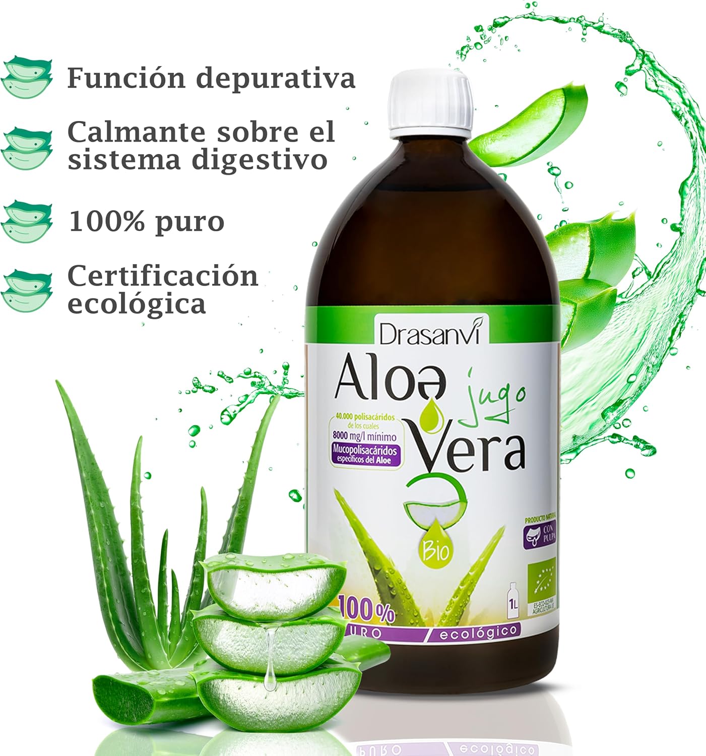 Detalle 2 de DRASANVI Jugo de Aloe Vera 100% Puro BIO 1l