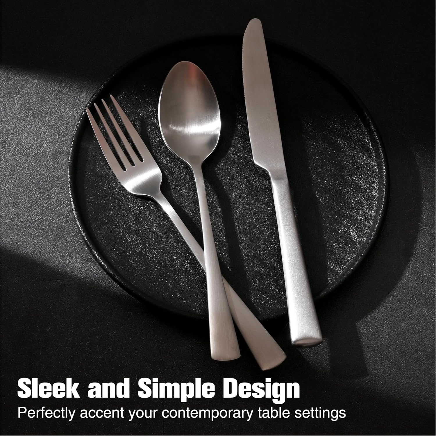 Detalle 1 de KINGSTONE 18/10 Stainless Steel Silverware Set for 8 (40-Piece) — Matte Satin Flatware, Dishwasher Safe