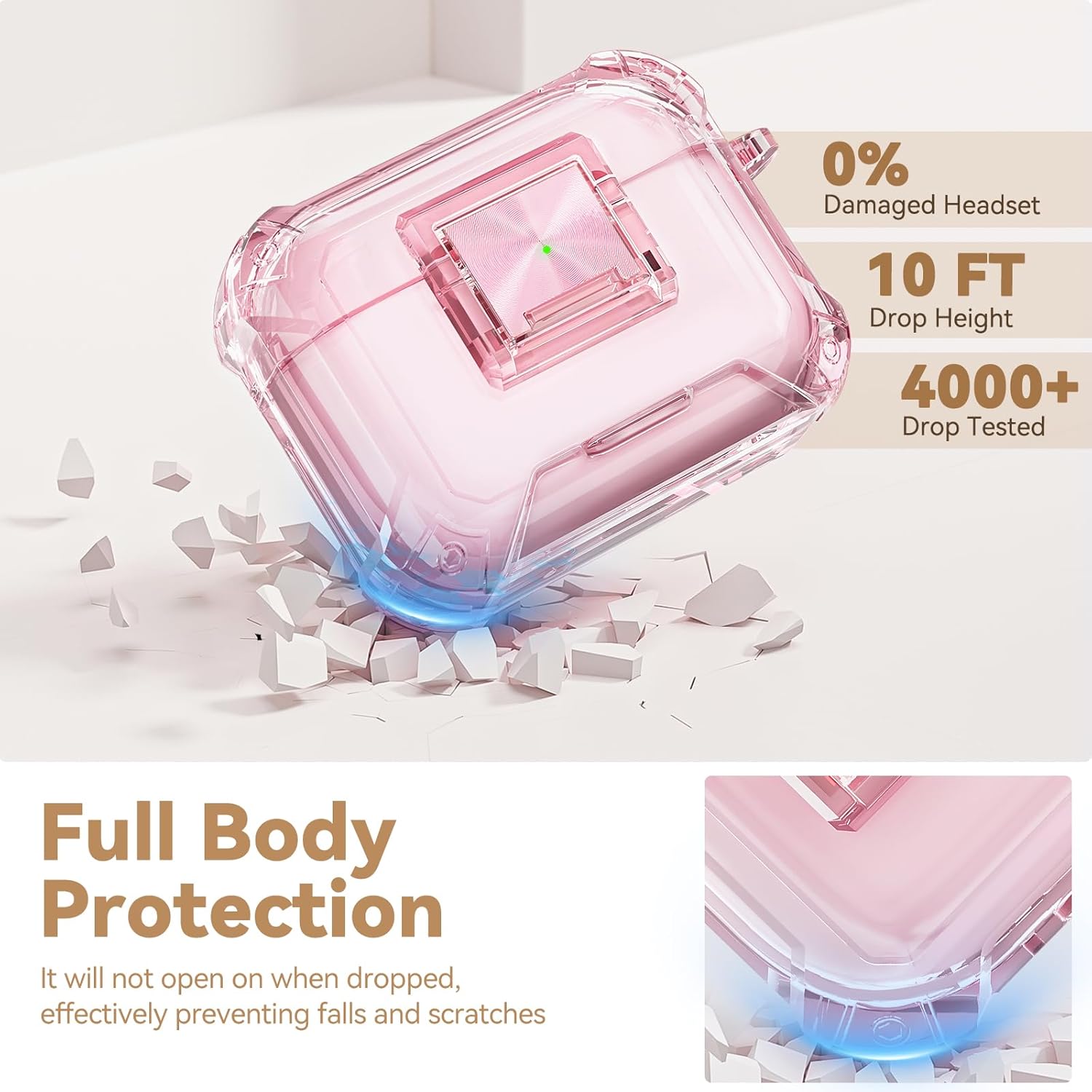 Detalle de Wowwat AirPods Pro 3 Case (2025) with Safety Lock, Clear Soft TPU Cover + Bling Keychain & Cleaner Kit (Clear Pink)