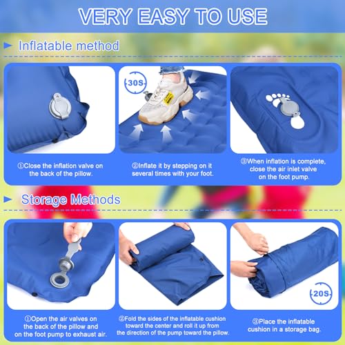 Detalle de BIAOQINBO Verbessertes Outdoor-Luftmatratze Blau – 13 cm Dicke, integriertes Kissen, Fußpumpe, 260 kg Belastbarkeit