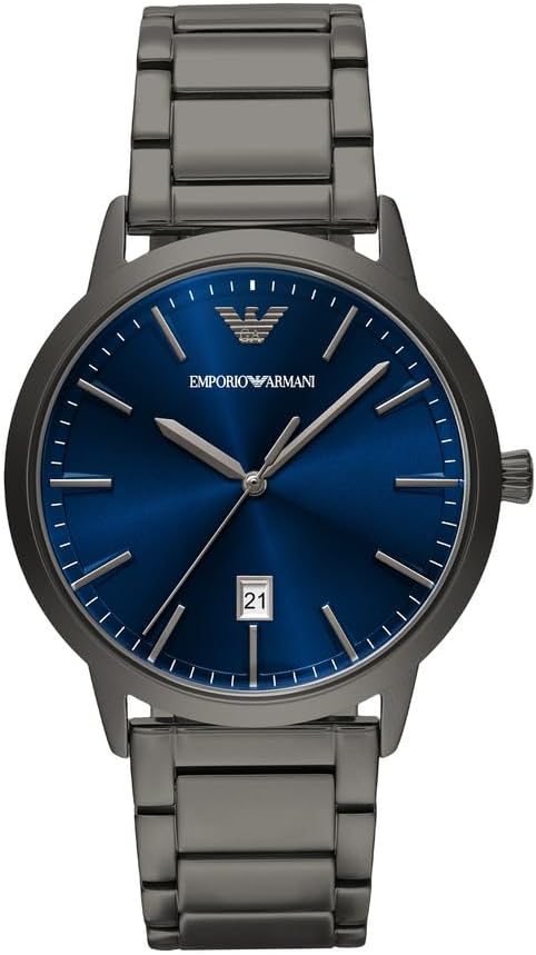 Emporio Armani Herrenuhr mit drei Zeigern – Gehäuse 43 mm, Gunmetal Edelstahl