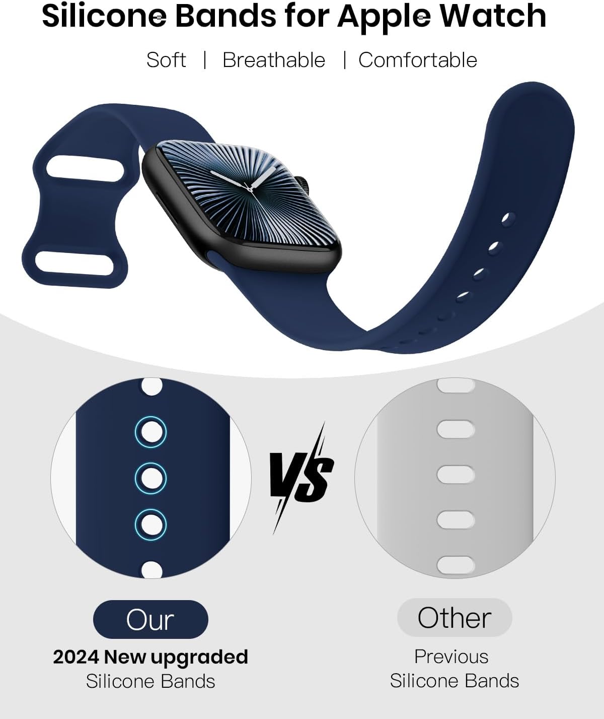 Thumbnail 1 de Silicone sport strap for Apple Watch (38–49mm) in Navy Blue – upgraded round-hole design