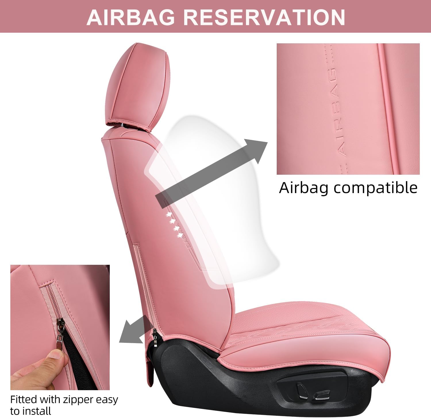Thumbnail 6 de TINRAIYANG Pink Car Seat Covers Full Set with Removable Memory Headrests