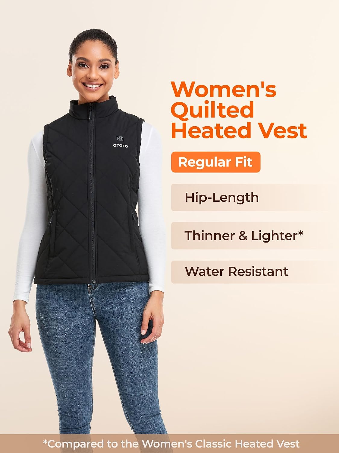 Detalle 2 de ORORO Women's Quilted Lightweight Heated Vest with 4-Zone Heating