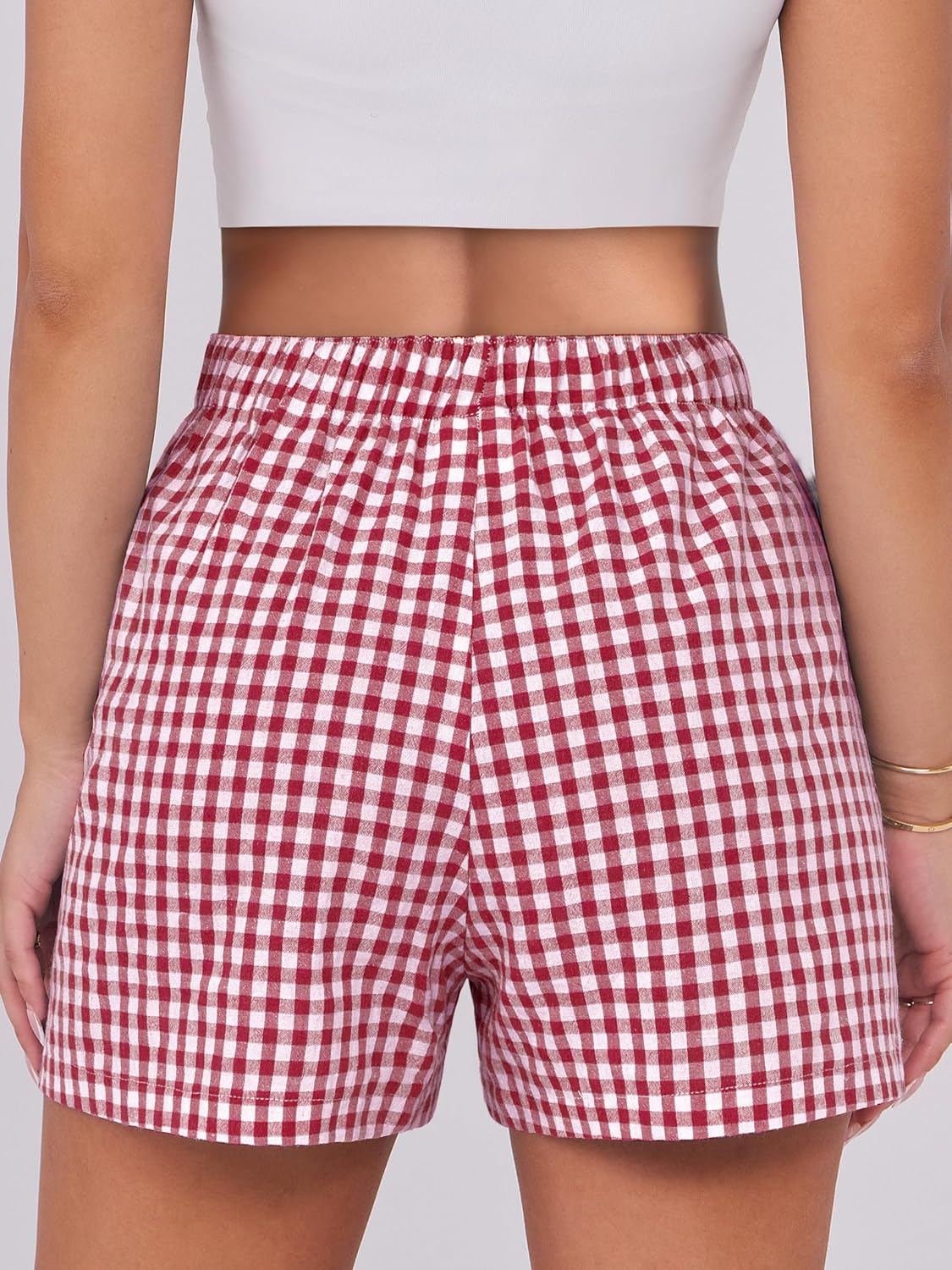 Thumbnail 2 de ANRABESS Women's Gingham Boxer Shorts Pajama Wear — Lightweight Rayon, Elastic Waist, 2026 Summer