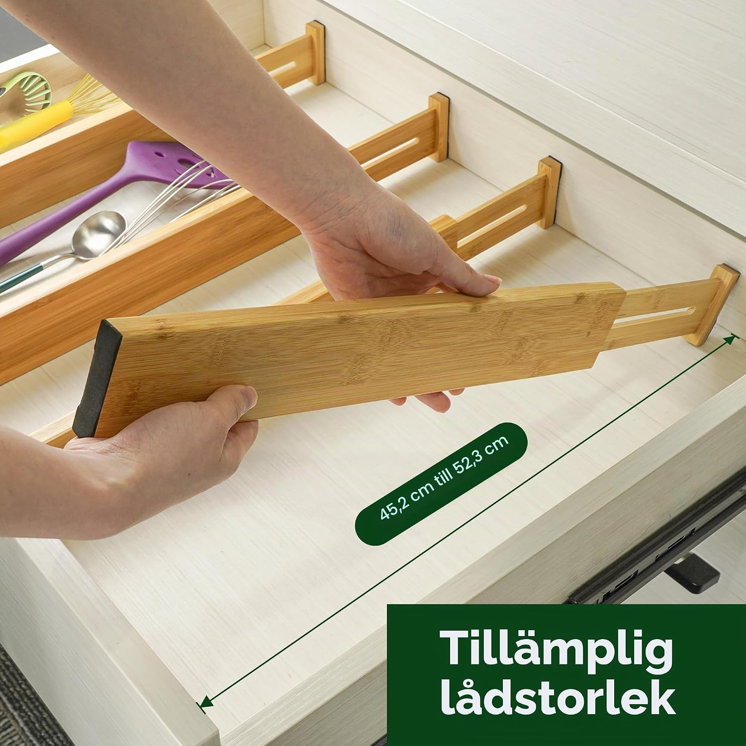 Detalle de Utoplike drawerdivider – justerbara bambuavdelare för lådor, 4-pack